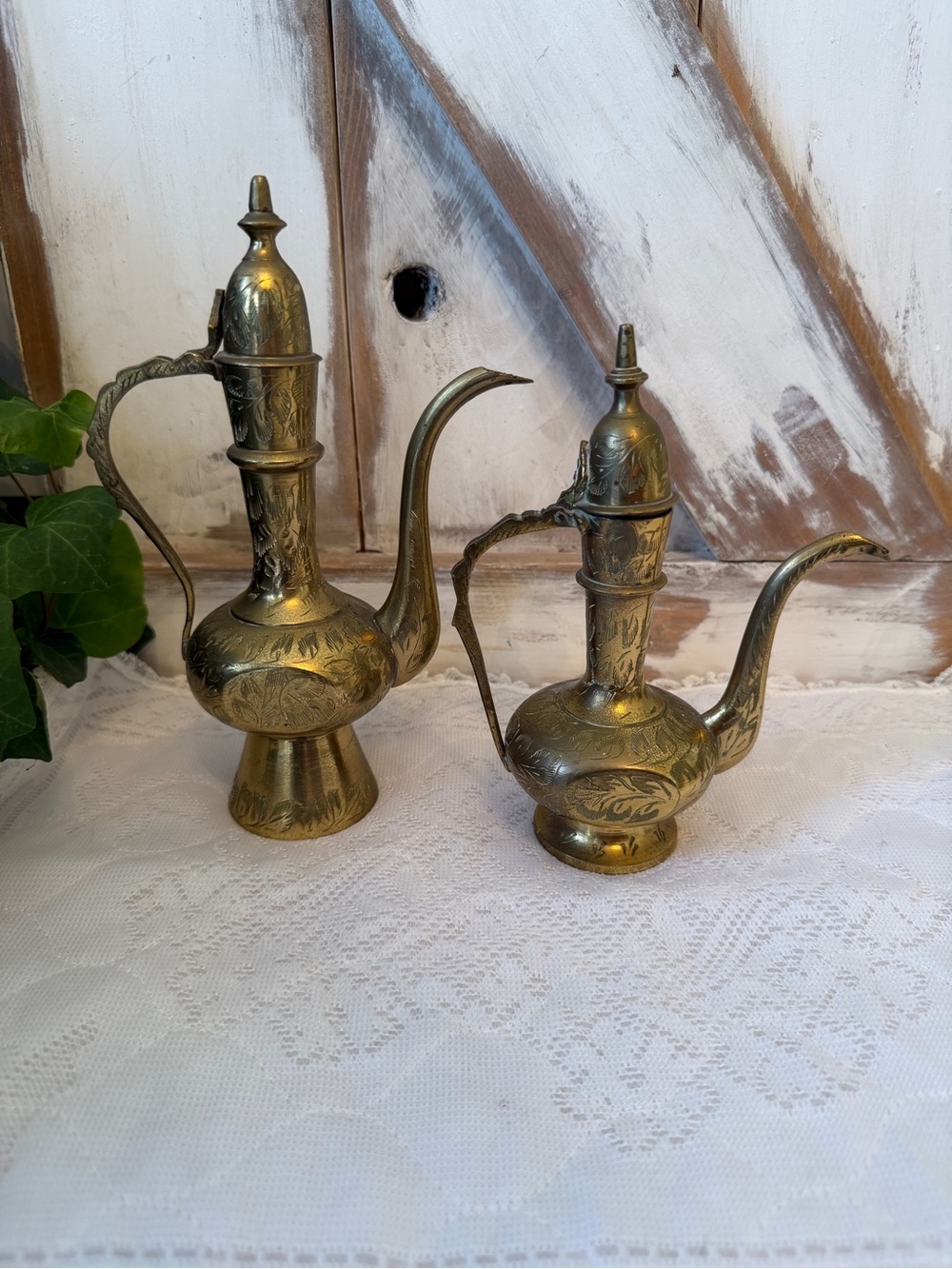 Brass Decorative Teapot Set - Ornate Gold Finish